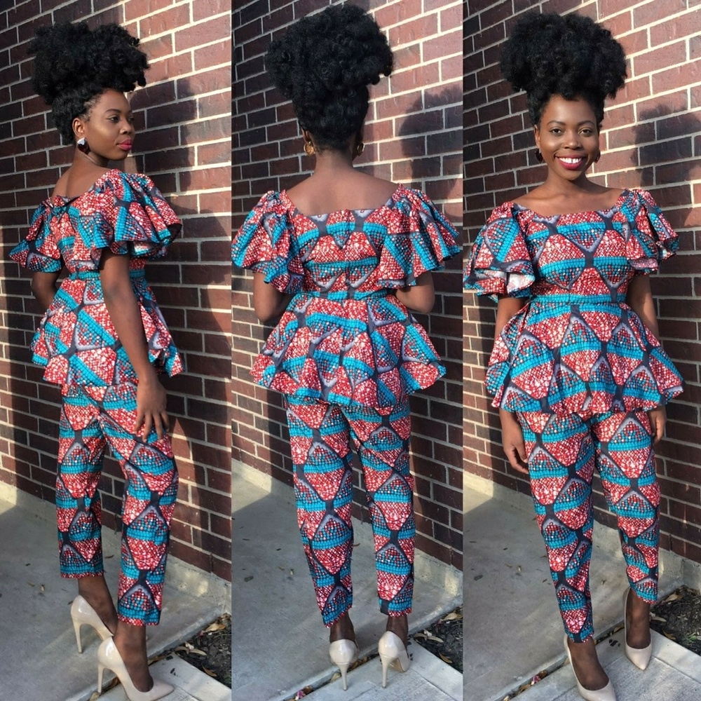 Women African print 2 pcsset of pants and top - Picture 2 of 3